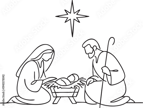 Holy Family Nativity Scene Christmas Religious Illustration