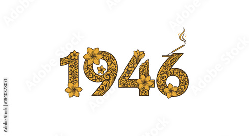 Ornate golden numbers with intricate floral patterns and a serene wisp of aromatic smoke