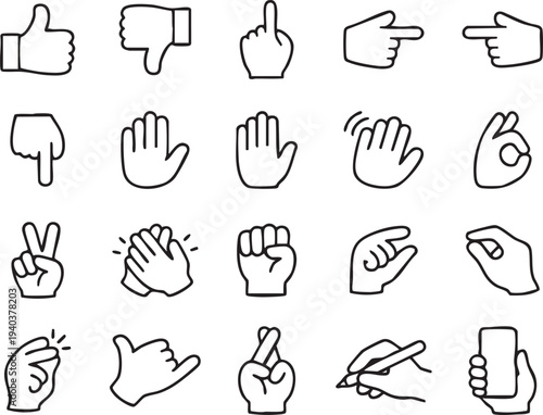 Hand Gestures Icons Set Outline Collection