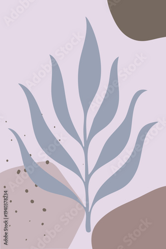 Gray Tropical Leaf Plant Minimal Illustration