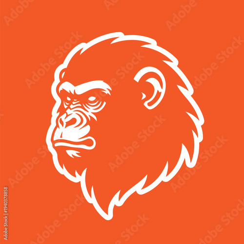 Gorilla Portrait Illustration with White Outline on Orange Background