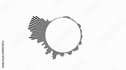 Circular interface audio voice music sound spectrum equalizer, 4k footage, sound waves animation on black and white background.