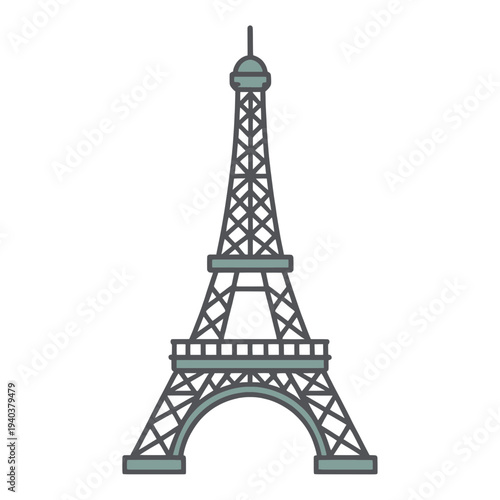 Eiffel Tower Outline Flat Vector Icon for Web Interface with Teal Accents