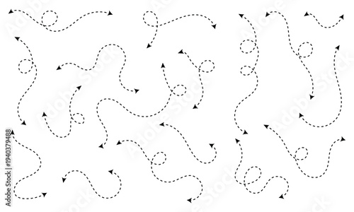 Set of double squiggle line dashed arrows. Dash curved vector editable stroke arrows . Vector Illustration .EPS 10 .
