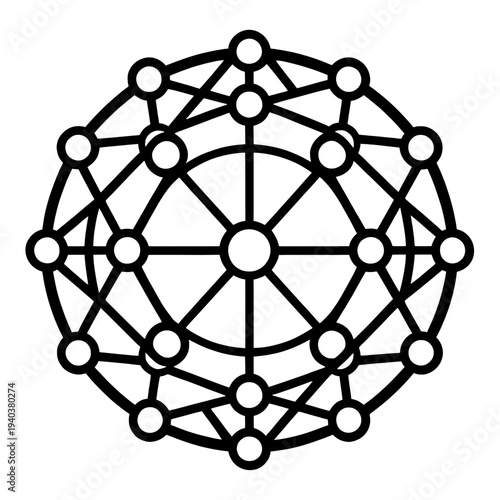 Geometric Sphere Network Outline 3D Icon for Web Interface with Glossy Finish