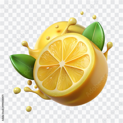 Photos 3D Lemon Slice | Fresh Citrus Splash, Juicy Fruit Icon