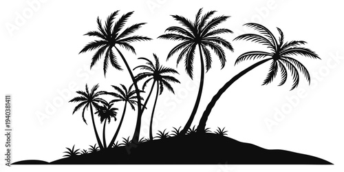 Tropical island silhouette with palm trees