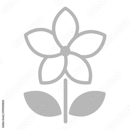 Outline Flower With Two Leaves Vector Icon for App UI