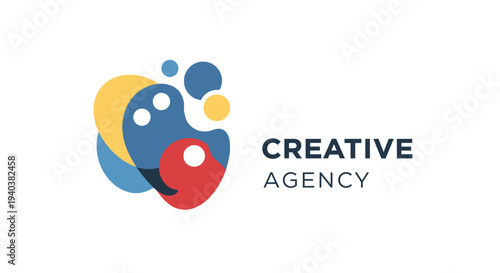Modern abstract colorful logo for a creative agency with dynamic organic shapes, in a bright studio.