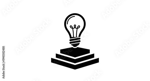 Black Lightbulb on Pedestal Symbolizing Idea and Innovation, isolated white background