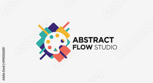 Colorful Abstract Art Studio Logo with Palette and Geometric Shapes, in bright studio