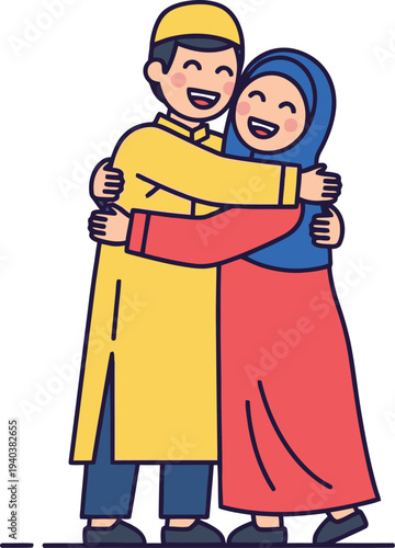 Wallpaper Mural Happy muslim couple hugging during festive celebration Torontodigital.ca