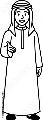 Man in thobe and ghutra reaching out a hand