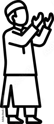 Muslim man praying with raised hands line art