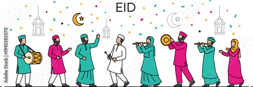 People celebrating eid with music and dancing