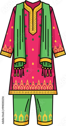 Traditional pink and green salwar kameez with dupatta