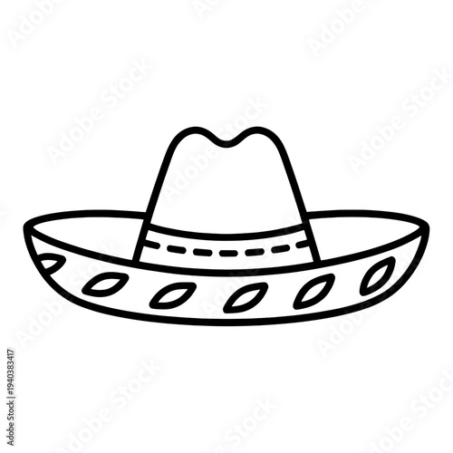 Outline Sombrero With Decorative Band Line Icon for App UI