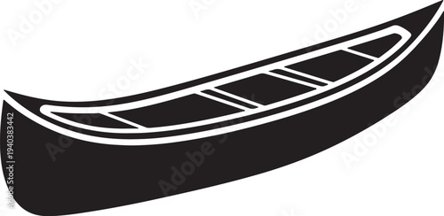 Black outline of a canoe vector silhouette illustration for logo or icon
