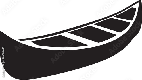 Black outline of a canoe vector silhouette illustration for logo or icon
