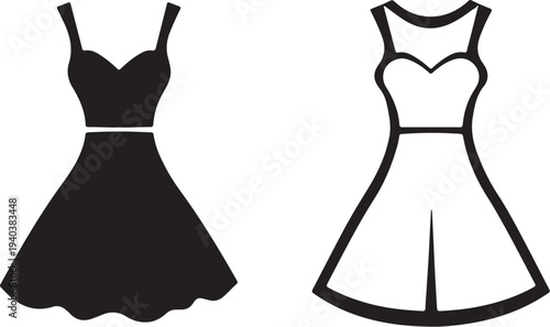 Elegant dresses in black and white vector silhouette illustration for fashion
