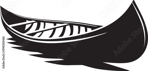 Black outline of a canoe vector silhouette illustration for logo or icon
