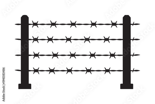 Barbed Wire Fence for Security vector silhouette an white background