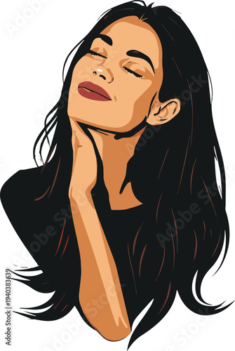 Portrait of a beautiful woman with long hair vector  illustration
