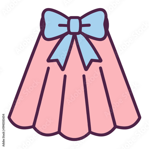 Pink Skirt with Blue Bow Vector Icon for App UI