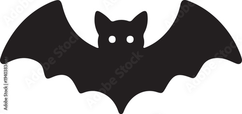 Black bat with spread wings vector silhouette illustration
