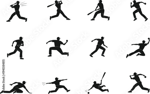 Baseball Batter Silhouette in Action. Minimal Black Sports Player Illustration for Design.