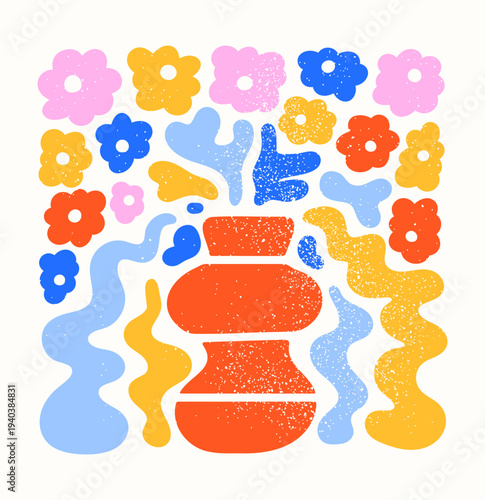 Modern Abstract Floral Vase Illustration with Organic Shapes