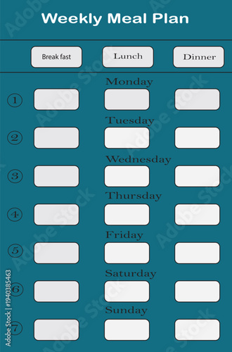 Weekly Meal Plan Template for Diet Organization and Healthy Eating Schedule With Dark Blue Background