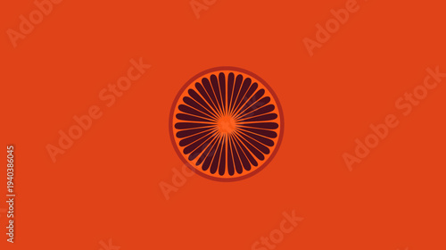 An orange background with a circular design in the center, a deep orange with radiating lines