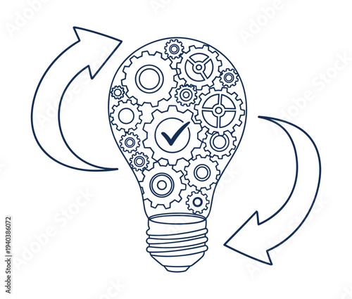 Lightbulb with gears and checkmark vector symbol innovative idea concept
