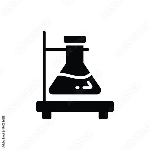Chemistry flask icon on stand, symbolizing science, research, and laboratory experiments