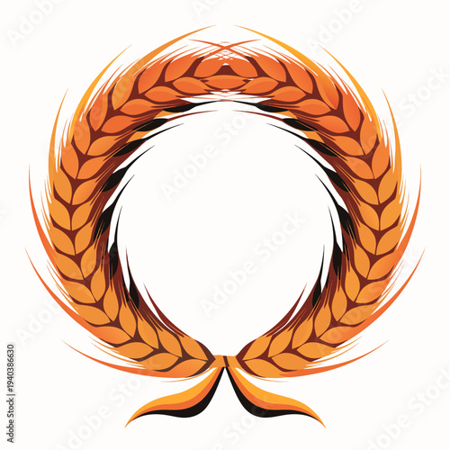 Golden Wheat Laurel Wreath Agriculture Symbol Vector Illustration