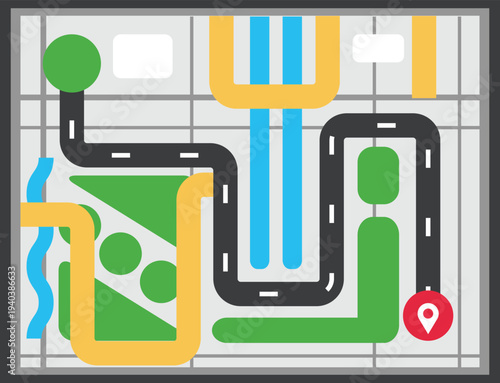 GPS interface elements set. City map navigation. GPS navigator. Point marker icon. Top view, view from above. UX/UI. Abstract background. Cute simple design