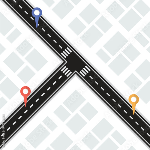 Concept of abstract GPS navigation and online navigation with POI. Several way get directions map pointer, place mark. Top view on city map navigation. Tracking path with app. Vector illustration.