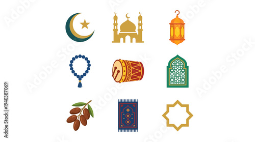 Islamic Culture and Ramadan Symbols Vector Icons Set