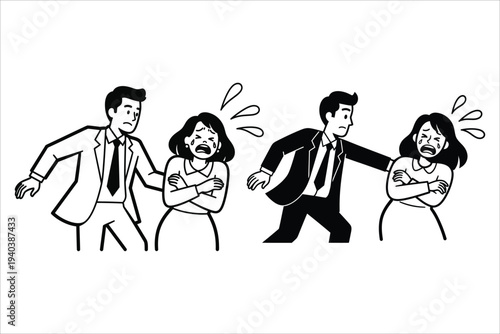 Cartoon illustration of two couples in conflict