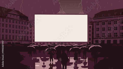 Outdoor Movie Theater Screen Illustration Background
