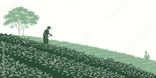 Farmer Spraying Crops in Agricultural Field Illustration