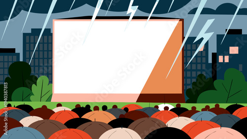 Cinema Screen with Audience Watching Movie in Theater