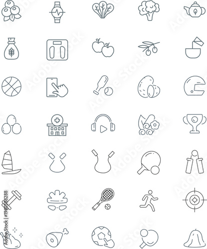 Sport and Fitness icon set. Healthy lifestyle thin line icon collection. Gym and health care icons. Vector illustration