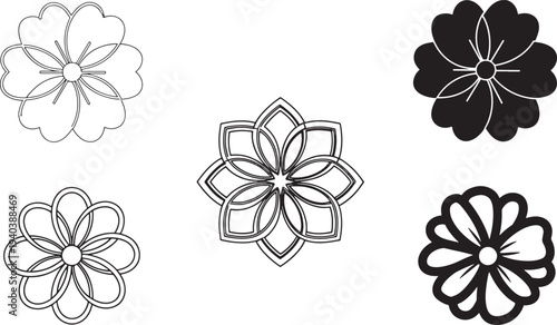 Six elegant floral ornaments thin line art black and white vector illustration scalable design