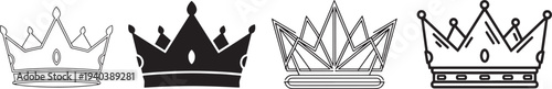 Five royal crowns collection thin line art minimalist design vector illustration scalable graphic
