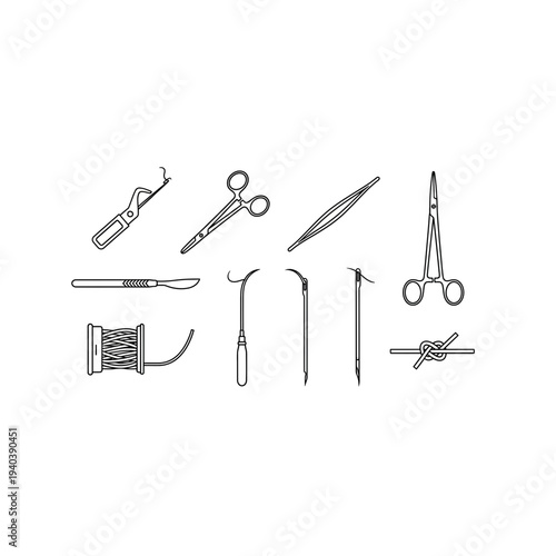 A collection of various surgical instruments for medical use and procedures