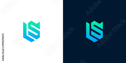 Abstract lettermark logo concept combining 'L' and 'S' initials within a strong shield shape, presented with a modern gradient for versatile branding