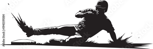 Baseball player sliding into home plate in action pose