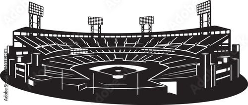 Black and White Illustration of a Baseball Stadium Interior